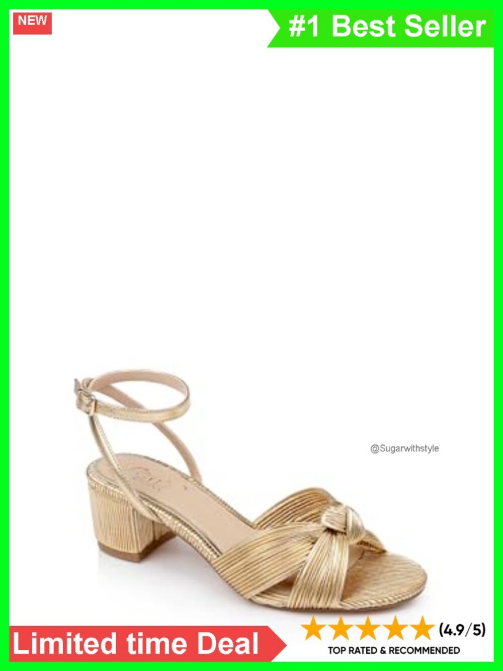 Pleated Peep Toe Block Heel Ankle Strap Sandal